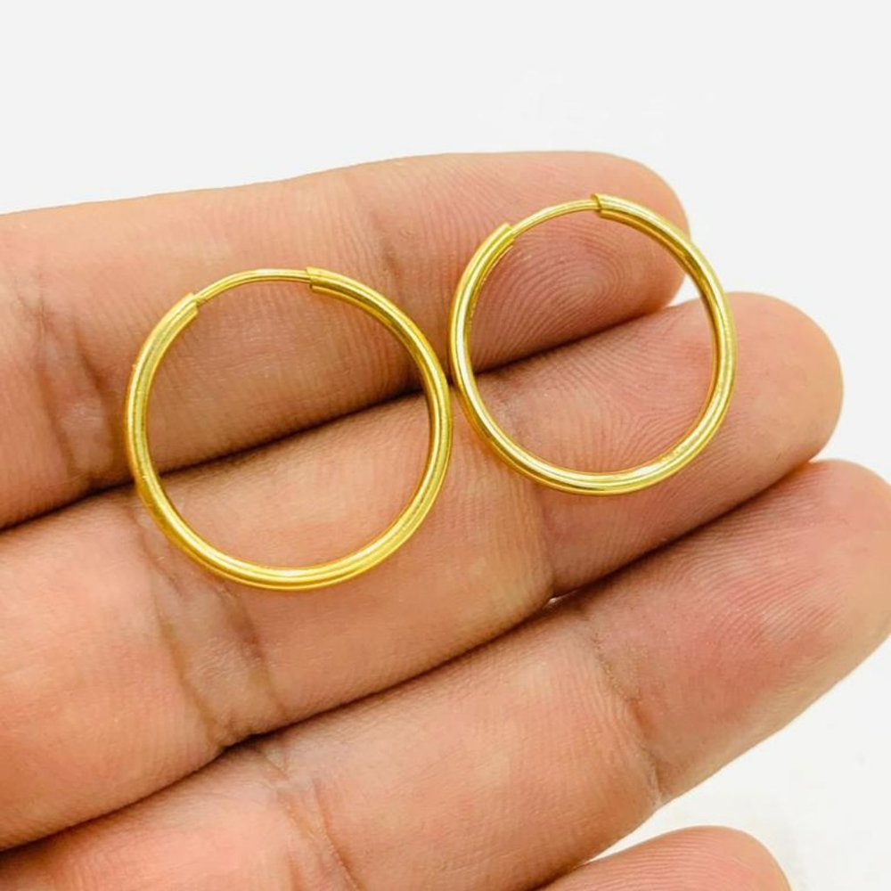 14K Solid Gold F Endless Hoop Earrings Ear Piercing 21x21mm Hoop Argollas Oro